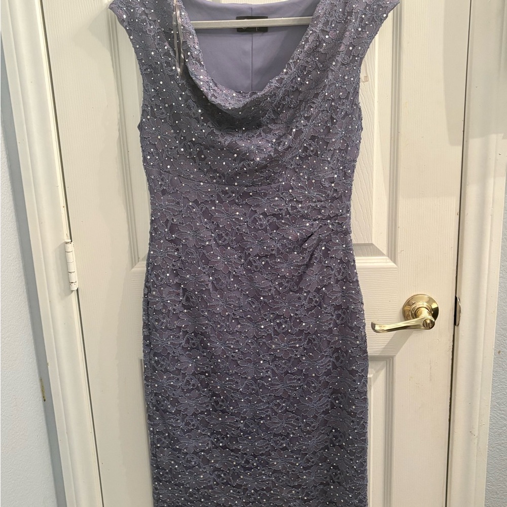 connected apparel Lavender Beaded Lace Midi Dress